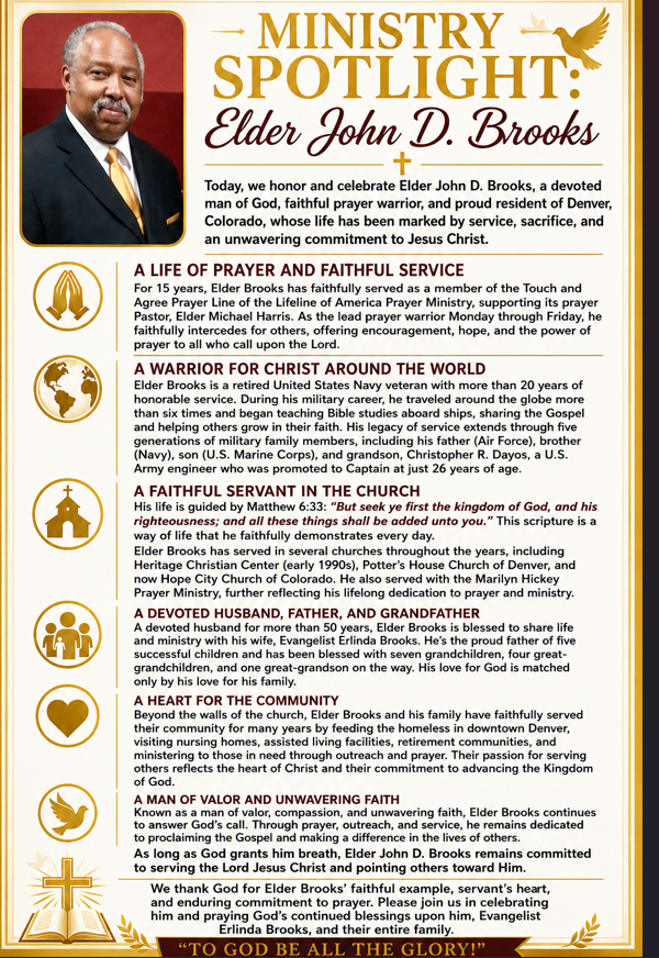 Elder John D. Brooks — prayer warrior, U.S. Navy veteran, husband, father and grandfather